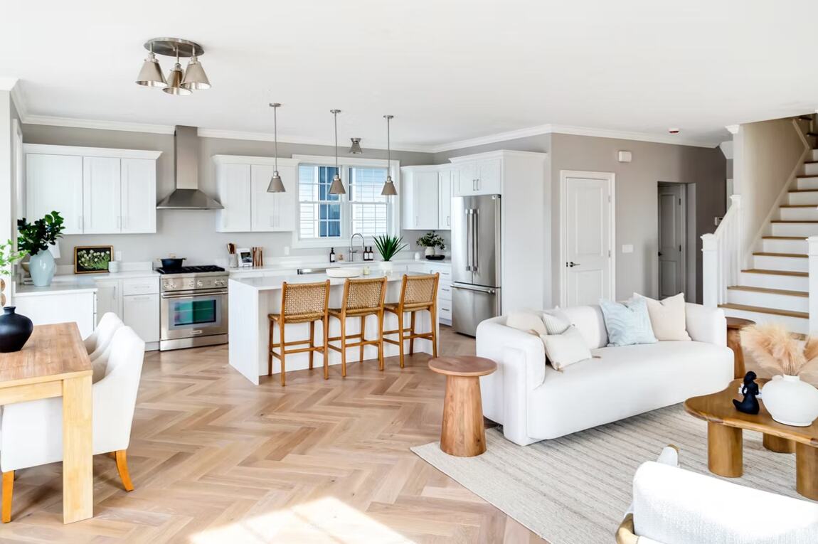 Kitchen, dining and living in one floor