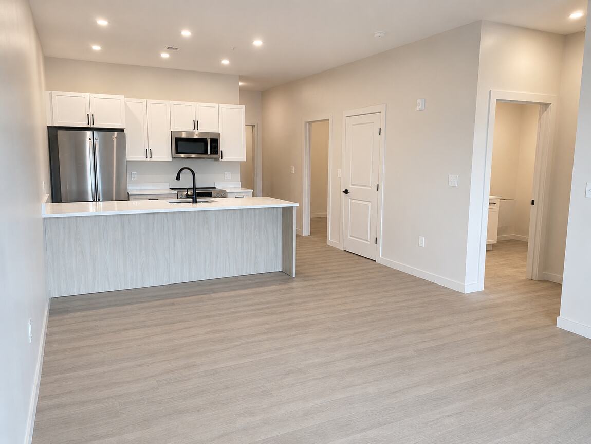Open kitchen and living area